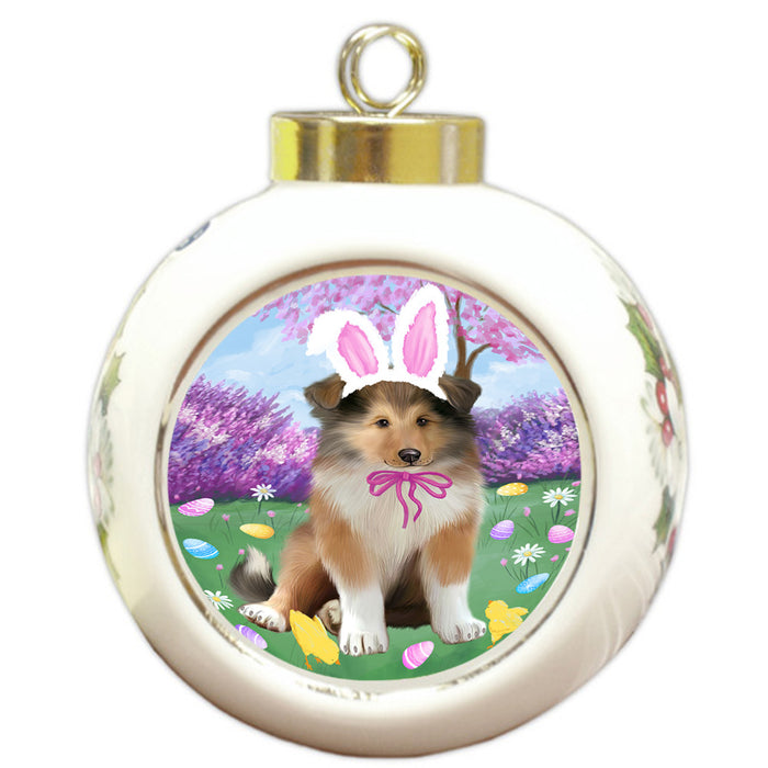 Easter Holiday Rough Collie Dog Round Ball Christmas Ornament RBPOR57328