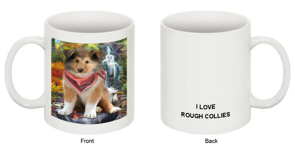 Scenic Waterfall Rough Collie Dog Coffee Mug MUG50077