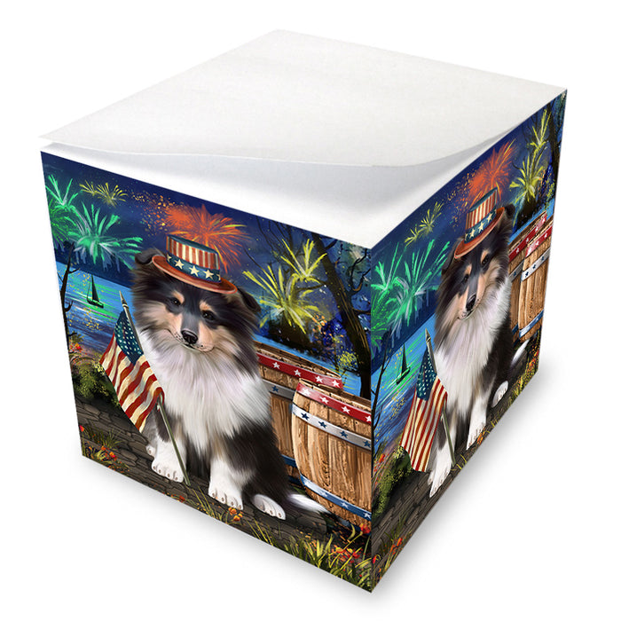 4th of July Independence Day Firework Rough Collie Dog Note Cube NOC55711