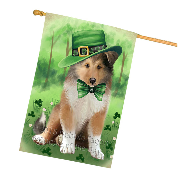 St. Patricks Day Irish Portrait Rough Collie Dog House Flag FLG65055