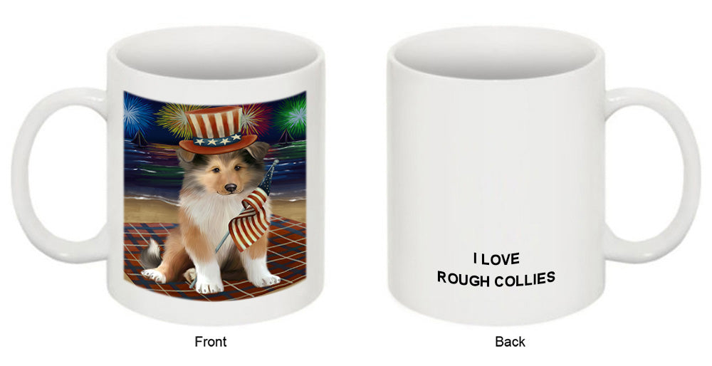 4th of July Independence Day Firework Rough Collie Dog Coffee Mug MUG52243
