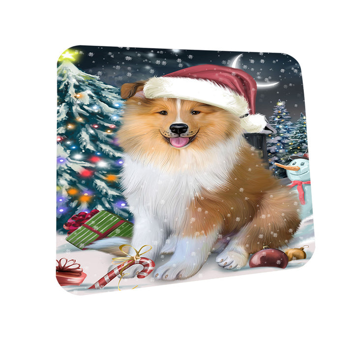 Have a Holly Jolly Christmas Happy Holidays Rough Collie Dog Coasters Set of 4 CST54206