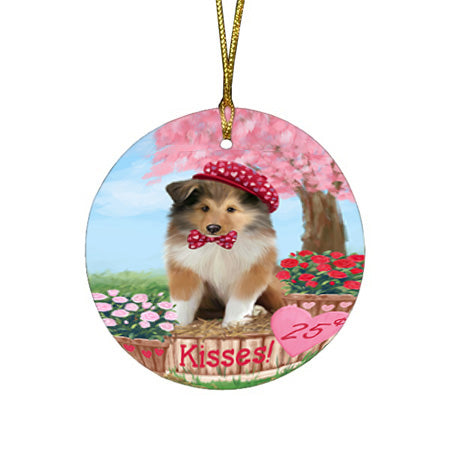 Rosie 25 Cent Kisses Rough Collie Dog Round Flat Christmas Ornament RFPOR56366