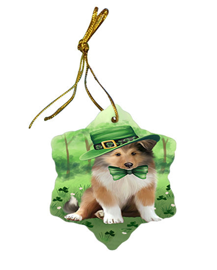 St. Patricks Day Irish Portrait Rough Collie Dog Star Porcelain Ornament SPOR57971