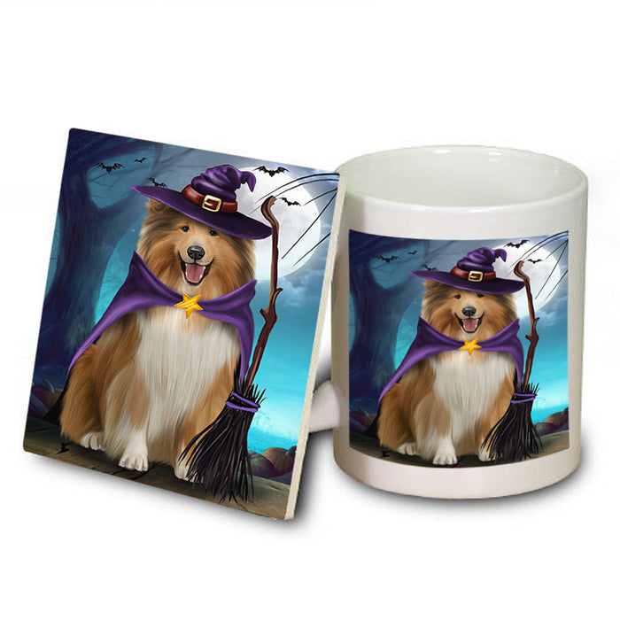 Happy Halloween Trick or Treat Rough Collie Dog Mug and Coaster Set MUC54515
