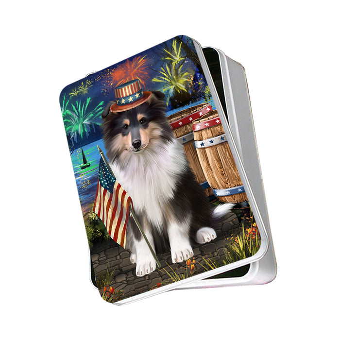 4th of July Independence Day Firework Rough Collie Dog Photo Storage Tin PITN54008