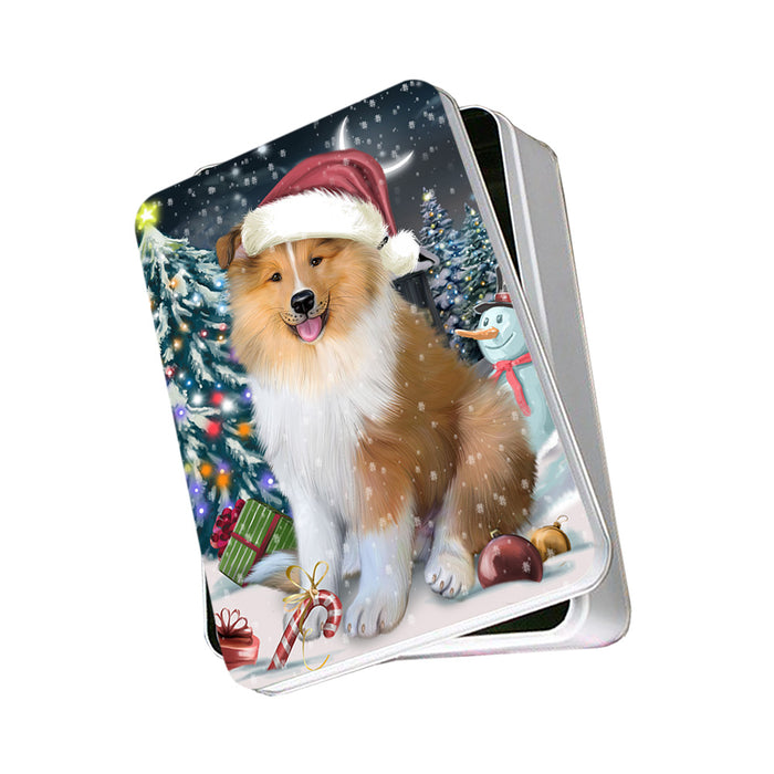Have a Holly Jolly Christmas Happy Holidays Rough Collie Dog Photo Storage Tin PITN54191