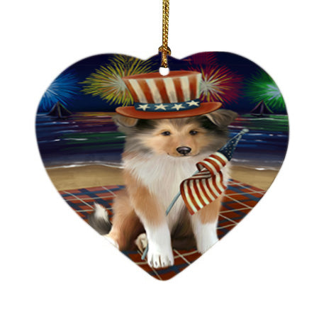 4th of July Independence Day Firework Rough Collie Dog Heart Christmas Ornament HPOR57246