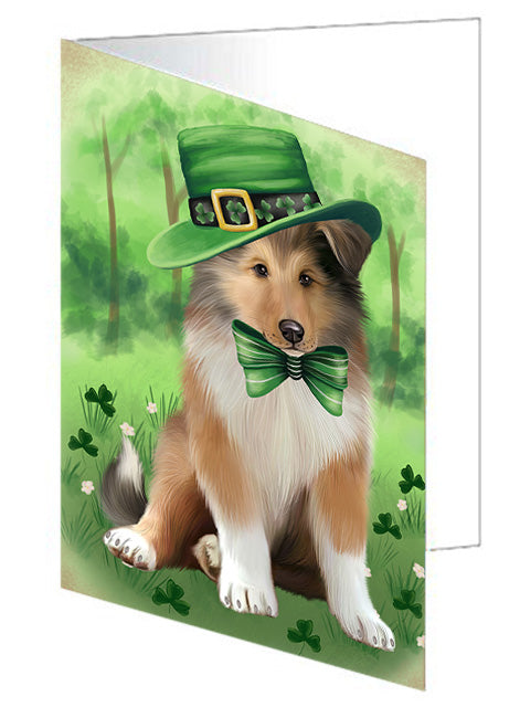 St. Patricks Day Irish Portrait Rough Collie Dog Handmade Artwork Assorted Pets Greeting Cards and Note Cards with Envelopes for All Occasions and Holiday Seasons GCD76607