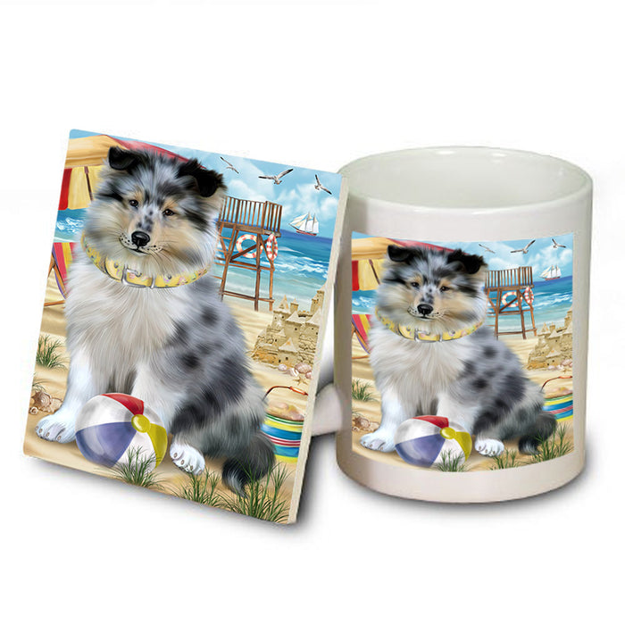 Pet Friendly Beach Rough Collie Dog Mug and Coaster Set MUC54174