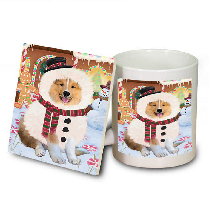 Christmas Gingerbread House Candyfest Rough Collie Dog Mug and Coaster Set MUC56511