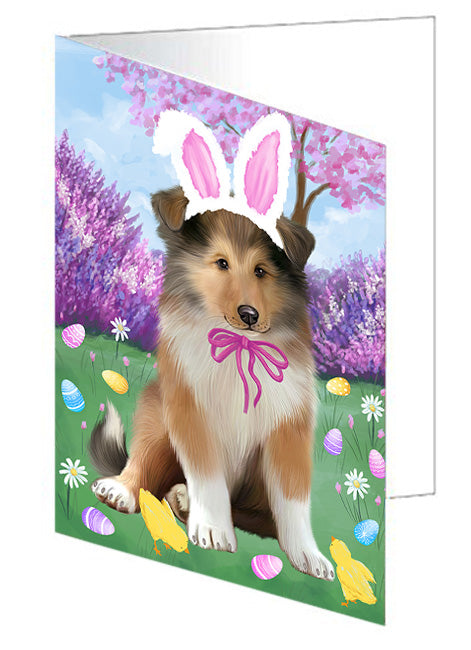 Easter Holiday Rough Collie Dog Handmade Artwork Assorted Pets Greeting Cards and Note Cards with Envelopes for All Occasions and Holiday Seasons GCD76295