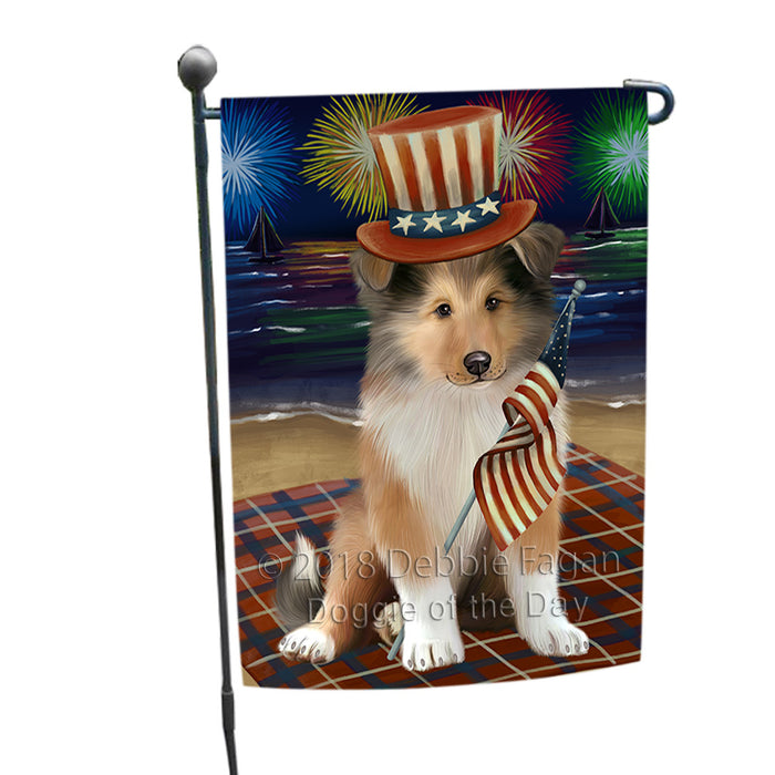 4th of July Independence Day Firework Rough Collie Dog Garden Flag GFLG57601