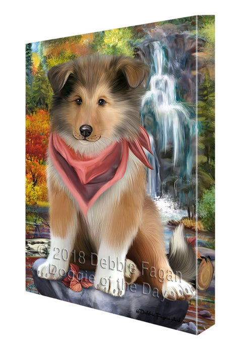 Scenic Waterfall Rough Collie Dog Canvas Print Wall Art Décor CVS111113