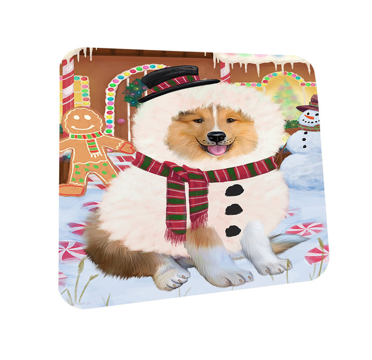 Christmas Gingerbread House Candyfest Rough Collie Dog Coasters Set of 4 CST56477