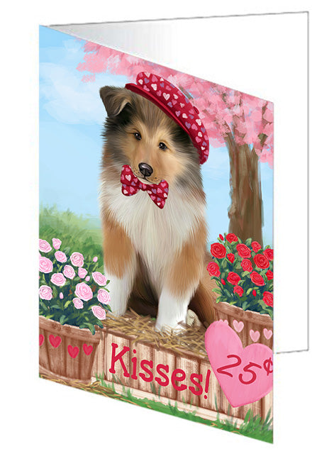 Rosie 25 Cent Kisses Rough Collie Dog Handmade Artwork Assorted Pets Greeting Cards and Note Cards with Envelopes for All Occasions and Holiday Seasons GCD72545