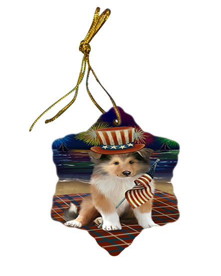 4th of July Independence Day Firework Rough Collie Dog Star Porcelain Ornament SPOR57246