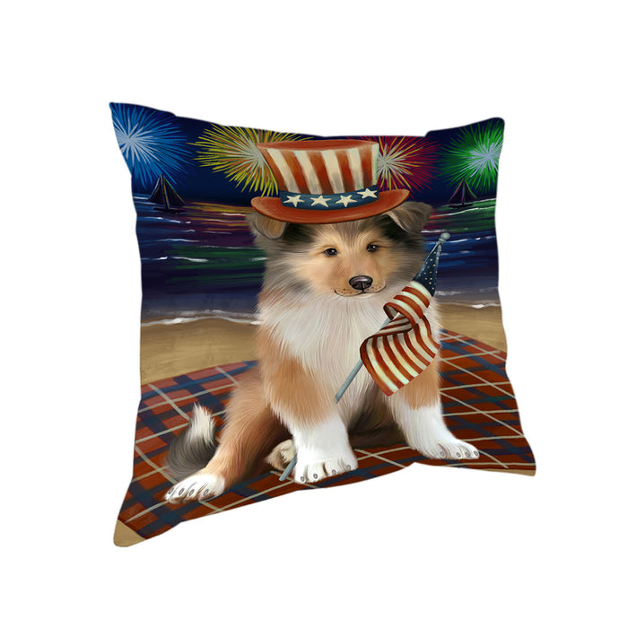 4th of July Independence Day Firework Rough Collie Dog Pillow PIL82184