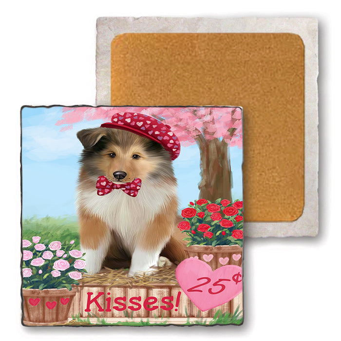 Rosie 25 Cent Kisses Rough Collie Dog Set of 4 Natural Stone Marble Tile Coasters MCST51010