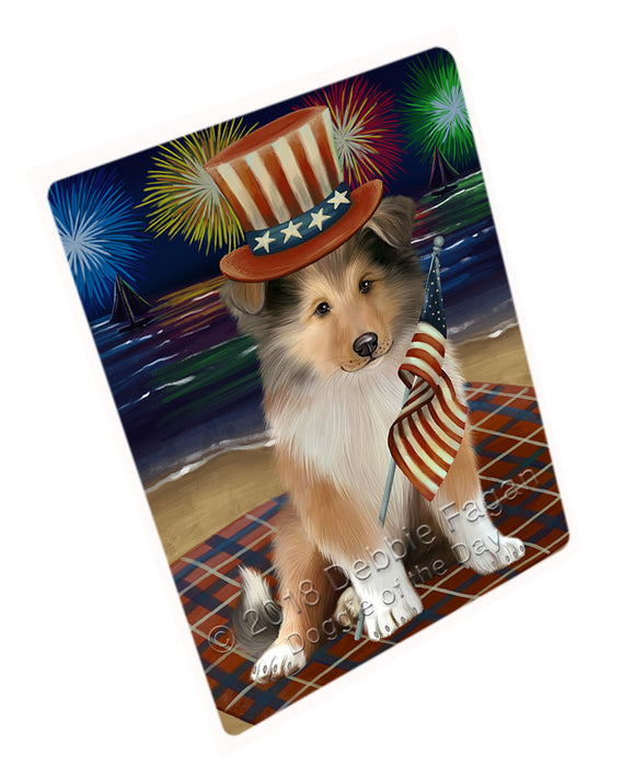 4th of July Independence Day Firework Rough Collie Dog Large Refrigerator / Dishwasher Magnet RMAG104106