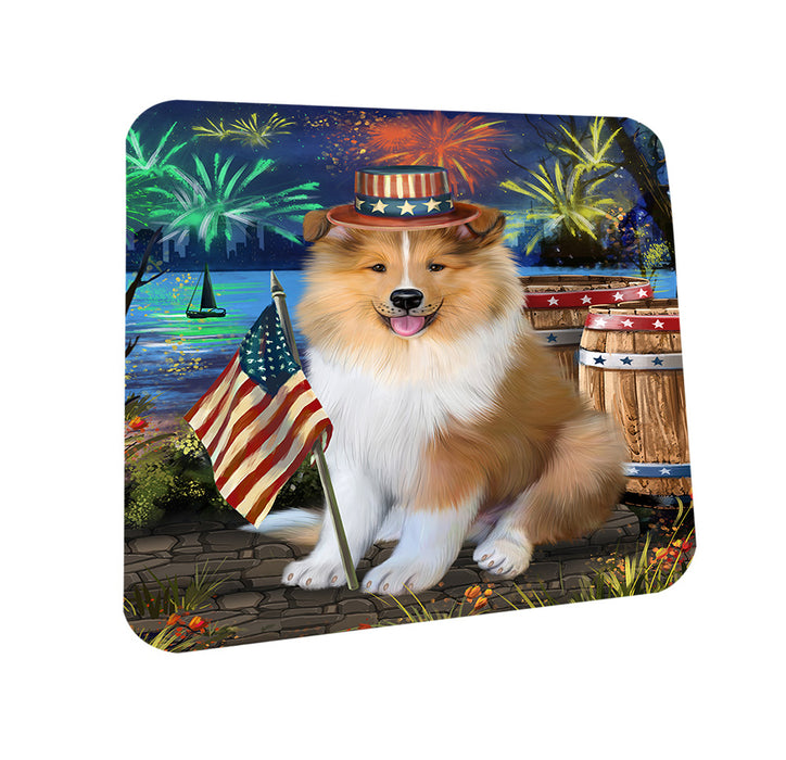4th of July Independence Day Firework Rough Collie Dog Coasters Set of 4 CST54024