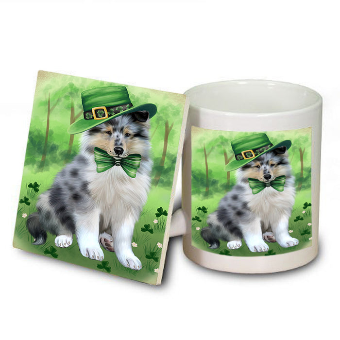 St. Patricks Day Irish Portrait Rough Collie Dog Mug and Coaster Set MUC57024