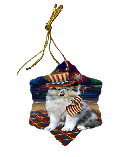 4th of July Independence Day Firework Rough Collie Dog Star Porcelain Ornament SPOR57247