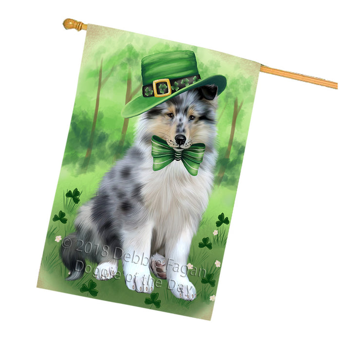 St. Patricks Day Irish Portrait Rough Collie Dog House Flag FLG65056