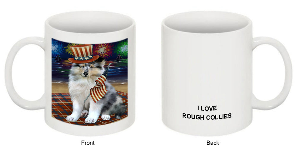 4th of July Independence Day Firework Rough Collie Dog Coffee Mug MUG52244
