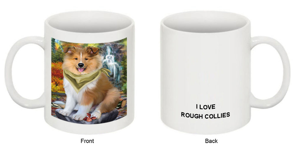 Scenic Waterfall Rough Collie Dog Coffee Mug MUG50078