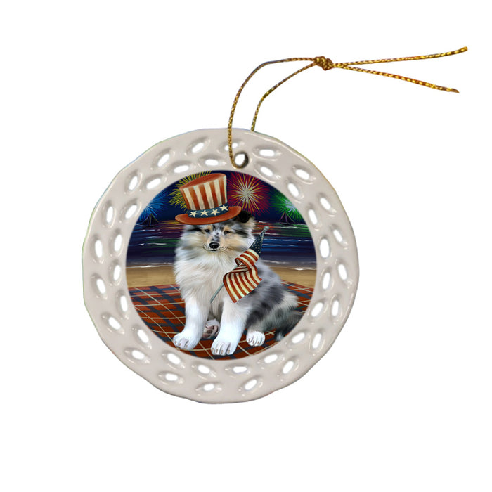 4th of July Independence Day Firework Rough Collie Dog Ceramic Doily Ornament DPOR57247