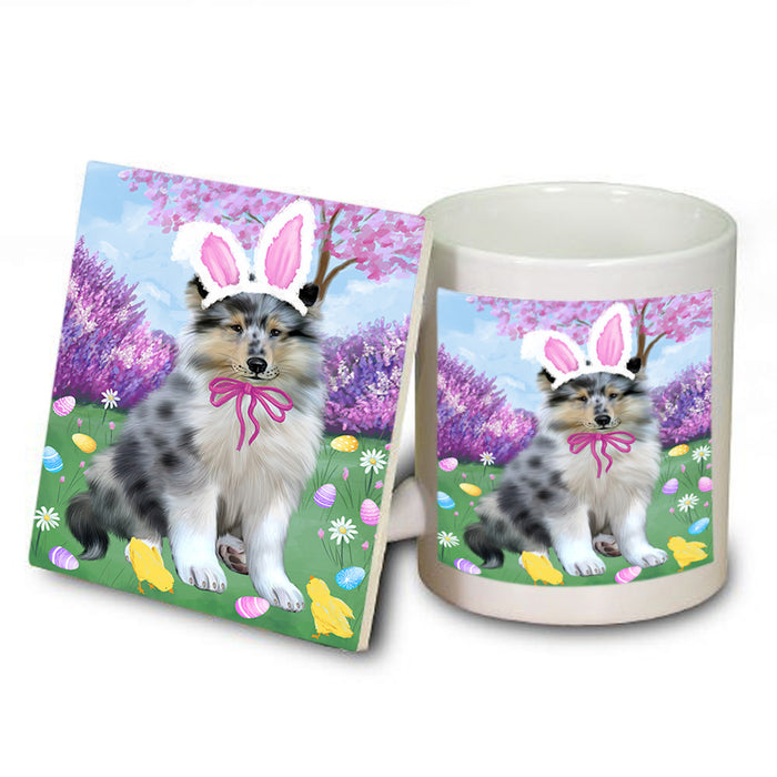 Easter Holiday Rough Collie Dog Mug and Coaster Set MUC56920