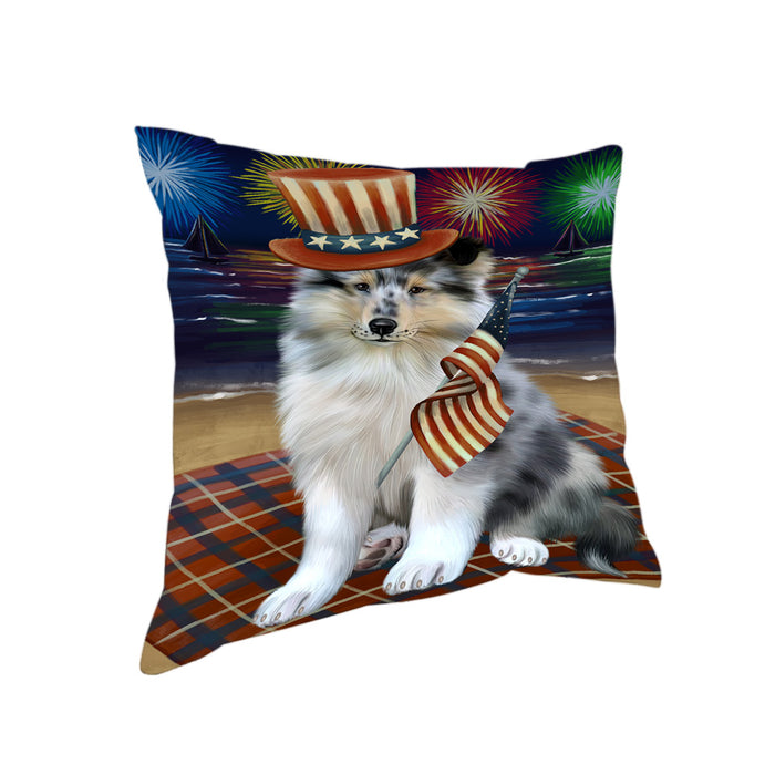 4th of July Independence Day Firework Rough Collie Dog Pillow PIL82188