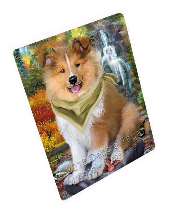 Scenic Waterfall Rough Collie Dog Large Refrigerator / Dishwasher Magnet RMAG89730