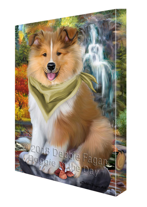 Scenic Waterfall Rough Collie Dog Canvas Print Wall Art Décor CVS111122