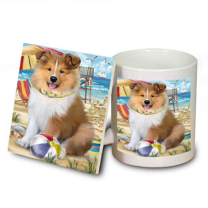 Pet Friendly Beach Rough Collie Dog Mug and Coaster Set MUC54175