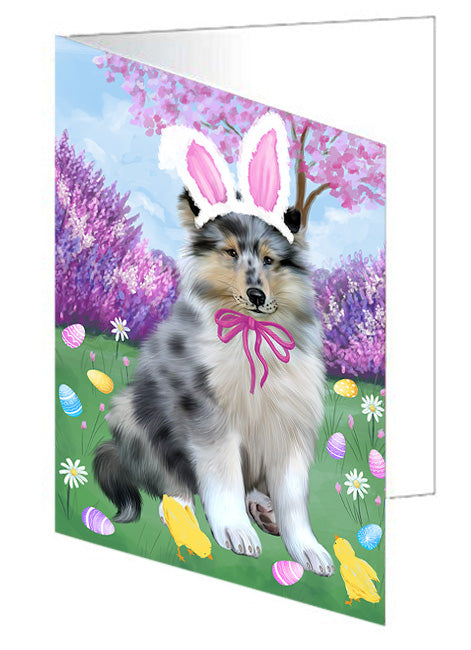 Easter Holiday Rough Collie Dog Handmade Artwork Assorted Pets Greeting Cards and Note Cards with Envelopes for All Occasions and Holiday Seasons GCD76298