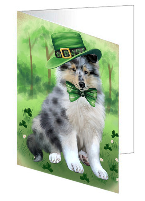 St. Patricks Day Irish Portrait Rough Collie Dog Handmade Artwork Assorted Pets Greeting Cards and Note Cards with Envelopes for All Occasions and Holiday Seasons GCD76610