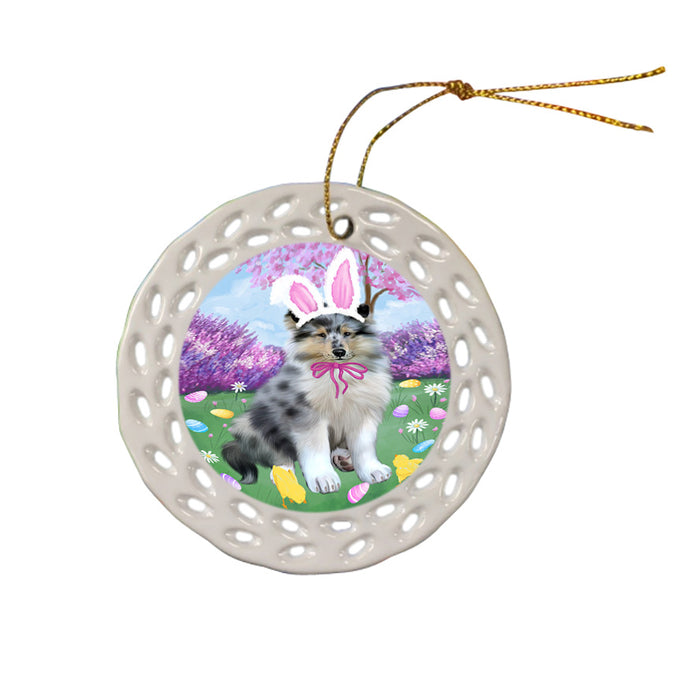 Easter Holiday Rough Collie Dog Ceramic Doily Ornament DPOR57329