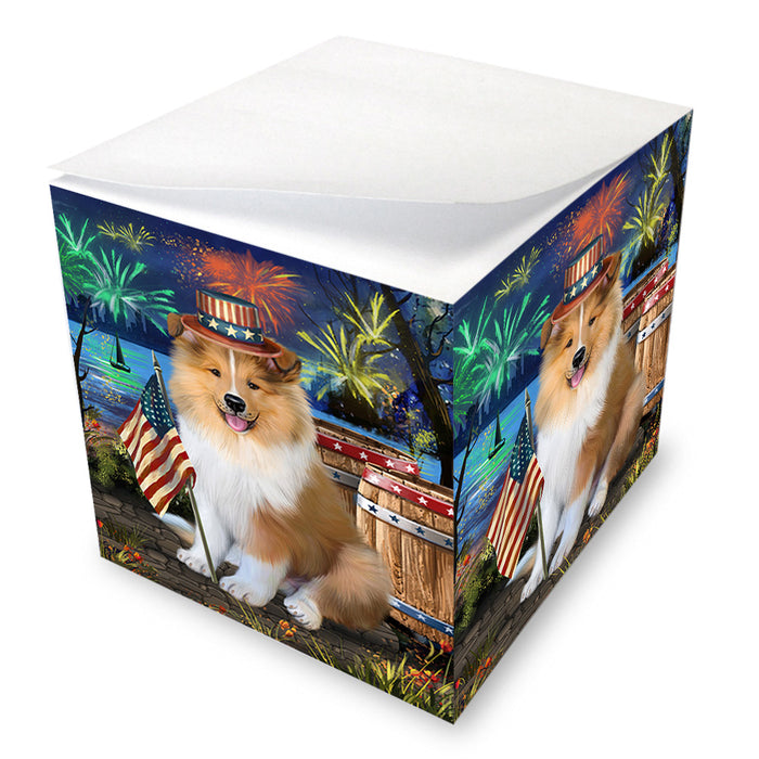 4th of July Independence Day Firework Rough Collie Dog Note Cube NOC55712