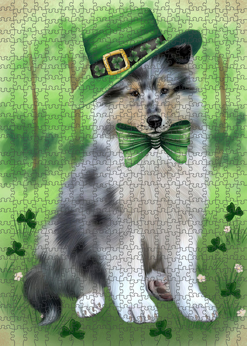 St. Patricks Day Irish Portrait Rough Collie Dog Portrait Jigsaw Puzzle for Adults Animal Interlocking Puzzle Game Unique Gift for Dog Lover's with Metal Tin Box PZL075
