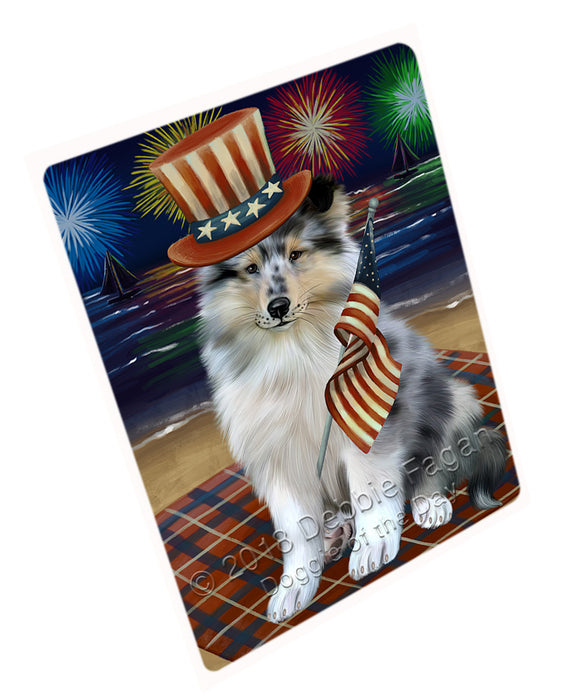 4th of July Independence Day Firework Rough Collie Dog Large Refrigerator / Dishwasher Magnet RMAG104112