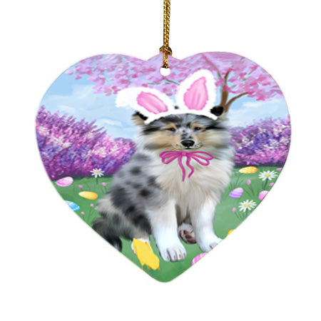 Easter Holiday Rough Collie Dog Heart Christmas Ornament HPOR57329