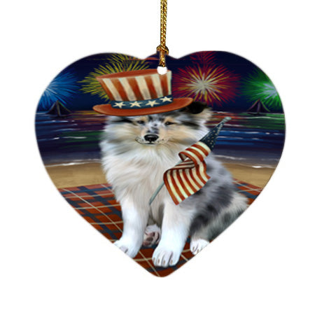 4th of July Independence Day Firework Rough Collie Dog Heart Christmas Ornament HPOR57247
