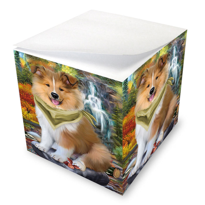 Scenic Waterfall Rough Collie Dog Note Cube NOC56326