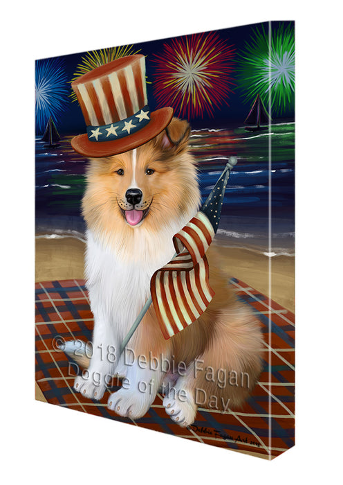 4th of July Independence Day Firework Rough Collie Dog Canvas Print Wall Art Décor CVS134999