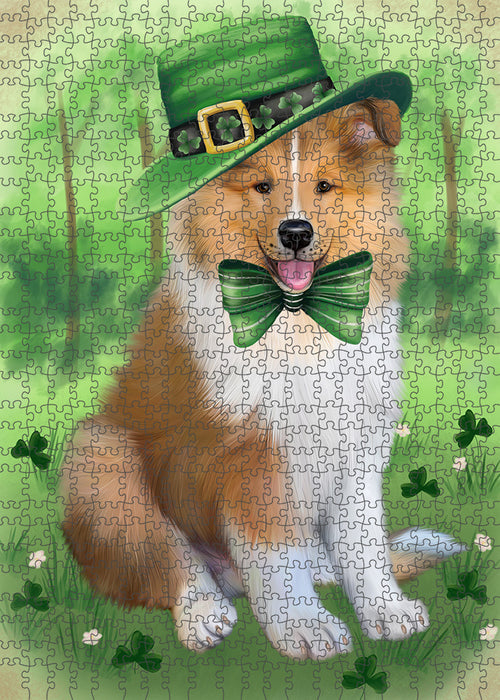 St. Patricks Day Irish Portrait Rough Collie Dog Portrait Jigsaw Puzzle for Adults Animal Interlocking Puzzle Game Unique Gift for Dog Lover's with Metal Tin Box PZL076