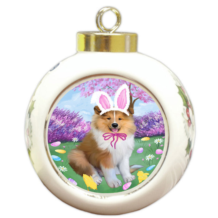 Easter Holiday Rough Collie Dog Round Ball Christmas Ornament RBPOR57330