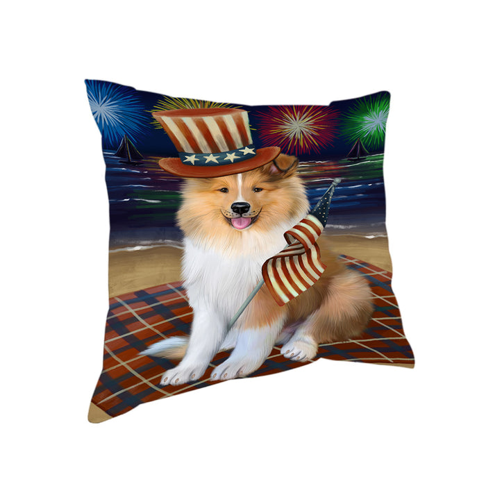 4th of July Independence Day Firework Rough Collie Dog Pillow PIL82192