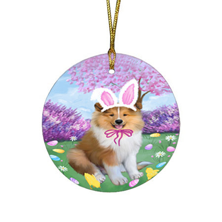 Easter Holiday Rough Collie Dog Round Flat Christmas Ornament RFPOR57330